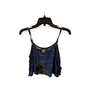Uluwatu Tropical Palm Tree Cropped Tank Top Navy Free Size Casual Summer